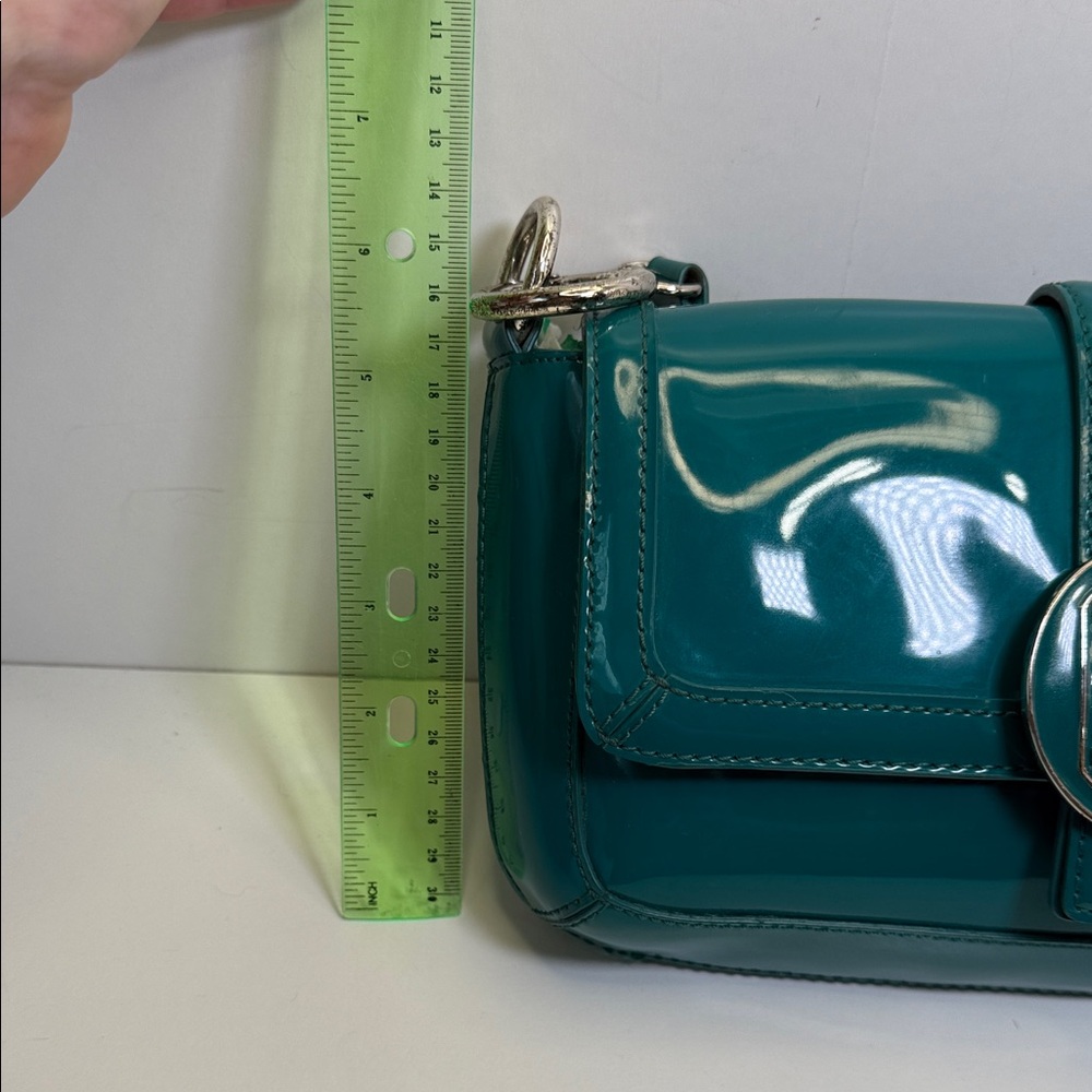 Ann Taylor Patent Teal Shoulder Bag with Buckle - Picture 6 of 15
